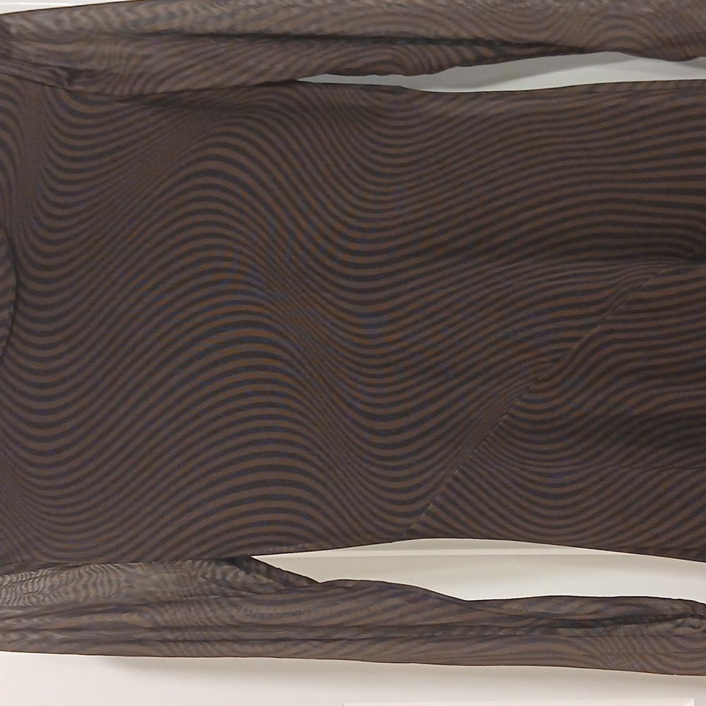 Rachel Zoe Brown Black Wavy Line Sheer Layover Midi Dress Size Small - Picture 4 of 9